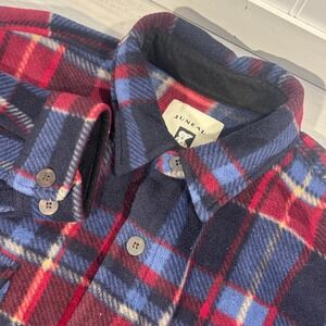 Juneau Shirt Men's XL Blue Red Plaid Fleece Heavy Flannel Button Up Long Sleeve